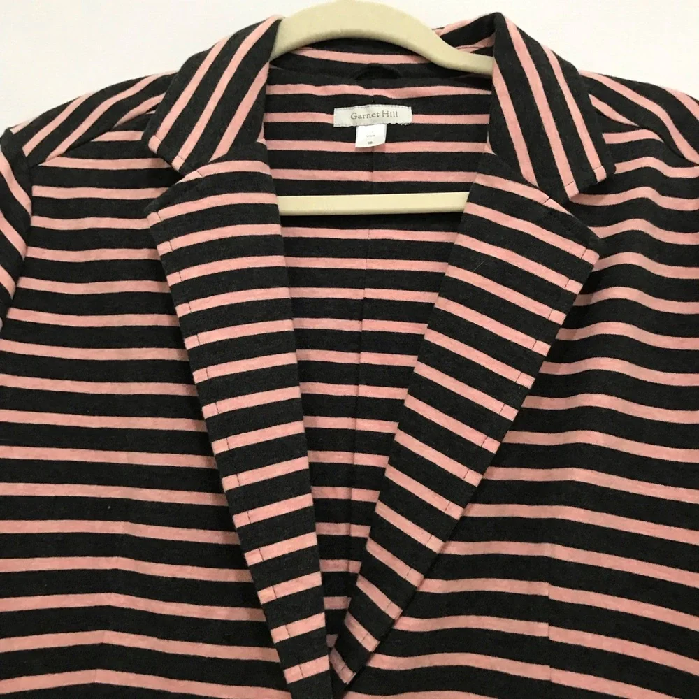 Garnet Hill Striped Gray and Pink Women's Jacket Size 18